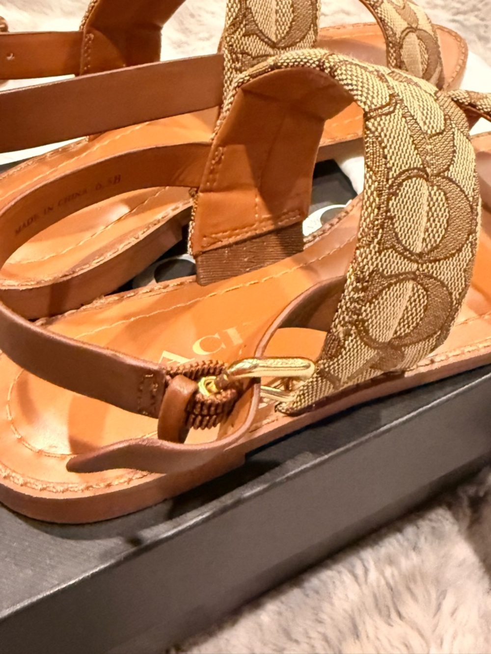 Coach Brown Signature Canvas Double-Strap Slingback Sandals - Picture 3 of 6